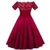 Casual jurken plus maat off schouder kanten paneel jurk vrouwen lente zomerpin omhoog vintage rockabilly solide a-line feestvestidos