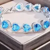 Link Chain Fashion Heart Bracelet Luxury Inlay Blue AAA Cubic Zircon Romantic Heart Of The Sea Charm Silver Jewelry For Women Wedding Party G230222