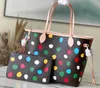 Realfine Bags 5A M46380 x YK Onthego PM Tote Momogran Canvas 3D Painted Dots print Shoulder Handbags Purses For Women with Dust bag