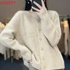 Womens Knits Tees LHZSYY 100% Cashmere Cardigan ONeck Jacquard Knit Coat Spring Sweaters Highend Lady Jacket Loose Hollow Tops 230223