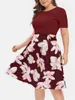 Casual Dresses Summer Women Dress Plus Size Flower Print A Line Party Kort ärmar Midkalv Vestidos kläder