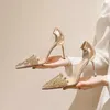 ドレスシューズポインドトゥースティレットレディールズハイヒール女性靴ファッション女性靴ウェディングシューズハイヒール8cm透明な弓ジェムストーン230223