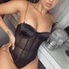 حللا للسيدات rompers التشفير السوداء الشبكة الشفافة bodysuit السلسلة المعدنية الأشرطة عارية الذراع