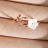 Bandringar Ny Crystal Copper Flower Branch Leaf Justerbara fingerbröllopsringar för kvinnor Rose Gold Zircon Open Ring Glamour Jewelry Gift G230213