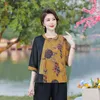 Etnik Giyim 2023 Çin Vintage Tang Takım Geleneksel Cheongsam Top Çiçek Baskı Antik Gevşek Bluz Kadınlar Yuvarlak Boyun Qipao PD