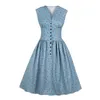 Casual Dresses 18 Farben Frauen Vintage Kleid Blumendruck und solide Pin Up Rockabilly Plus Größe 4XL Button A-Line Party Vestidos