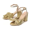 Sandals 2023 Fashion Women With Thick Bow Fairy Silk Retro Shoes Lady Zapatos Super-high Heel