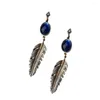 Pendientes de tuerca para mujer, colgante de gota de pluma geométrica larga de cristal azul, accesorios de joyería colgantes, regalo