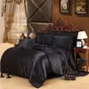 Bettwäsche-Sets, kurzer Stil, seidiges Satin-Set, 3/4-teilig, weicher, glatter Bettbezug mit Blatt-Kissenbezug, einfarbiges Bett für Erwachsene