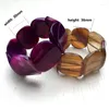 Strand Unique Hip-Hop smycken Multi Color Stripes Botswana Agates Beads Gem Elastic Armband Concave Shape