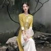 الملابس العرقية 2023 Aodai Vietnam Cheongsam Dress Vietnamese Women التقليدية Qipao نصف الأكمام A99