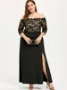 Robes décontractées Sexy Femmes Robe De Soirée Dentelle Tranchée Haute Split Bureau Robes De Festa Plus Taille Noir Maxi 5XL Hors Épaule