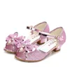 Sandały 5 kolorów Dzieci Princess Sandals Dziewczyny Dziewczyny ślubne buty na obcasie sukienka buty Bowtie Gold Blue Srebrne buty dla dziewcząt 230223