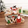 Dekoracje świąteczne wesoły drewniany ornament malowany Święty Mikołaj Elk Wood rzemiosło na rok imprezowy stół domowy Dekor Dekreat Noelchristmas Noelchristmas