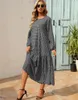 Casual Dresses Long Sleeve Round Neck Plaid Ruffled Loose Dress Clothes For Pregnant Women