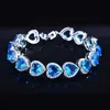 Link Chain Fashion Heart Bracelet Luxury Inlay Blue AAA Cubic Zircon Romantic Heart Of The Sea Charm Silver Jewelry For Women Wedding Party G230222