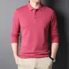 Men's Casual Shirts Fashion Solid Men Polo Shirt Long Sleeve Spring Casual Tee White Collar Shirt Korean Style Male Polo Shirt Luxury Clothing 230223