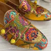 GAI GAI Dress Shoes Yellow Handmade Embroidered Man Round Toe Flower Knot Flats Loafer Mail Slip on Wedding Men 230223