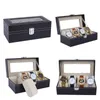 Titta på lådor Fall 4561012Grids Watch Box Pu Leather Watch Case Holder Organizer Storage Box för Quartz Watches Smyckeslådor Display Gift 230222