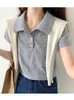 القمصان البلوزات النسائية Qoerlin polo tshirt زر مطرزة على الأكمام قصيرة Tees Girls 2023 محصول الصيف والسعر المنخفض 230223