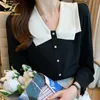 Women's Blouses Shirts H Han Queen Simple Autumn Elegant Single-Breasted Blouses Womens Korean Loose Casual Vintage Shirts OL Office Wear Work Tops 230223