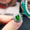 Cluster Rings Luxurious Big Thick Round Natural Green Diopside Gem Ring S925 Silver Gemstone Women Girl Party Gift Fine Jewelry