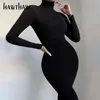 Kvinnors jumpsuits Rompers Hawthaw Women Autumn Winter Long Sleeve Bodycon Soild Color Turtleneck Jumpsuit Romper PlaySuit Famale Clothing Streetwear 230223