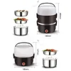 Lunch Boxes 220V Electric Heating Box Stainless Steel 2L Large Thermal Food Container Warmer Mini Rice Cooker Work Home box Set 230222