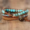 Link Chain ZG Bracelet voor vrouwen Boheemse windgesneden hoek turquoise ornamenten driemaal kronkelende handgeweven lederen snaar vrouwelijke armband G230222