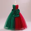 Robes de fille Nouveau 814 ans Robe de Noël Adolescent Filles Rouge Vert Robes longues avec BIg Bow Enfants KIds Costumes de fête de Noël Vêtement Z0223