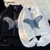 Jackets femininas brancas para mulheres tops cortados com borboleta com manga longa zíper casual moda moda moda coreana y2k casaco ropa mujer 230223