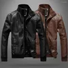 Herrenjacken Reißverschluss Stehkragen Herrenjacke Kunstleder Einfarbig Slim Fit Motorradoberbekleidung Herbst Fahrrad Windjacke