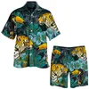 Tracksuits voor heren Tiger Print Hawaiiaanse set Casual korte mouw button shirtbeach shortssuit trendy straatvakantie zomer twee stuk 230222