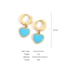 Hoop Earrings Greatera Pink Blue Enamel Heart Stainless Steel For Women Love Pendientes Golden Trendy Jewelry