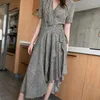 Sukienki swobodne eleganckie dla kobiet 2023 Summer Mulberry Silk Sukienka Women Veck drukowana seksowna szata wysokiej talii femme