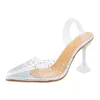 Dress Shoes Crystal High Heel Women's Sandas Summer Modern Transparent Sandals Pointed Rhinestones Stiletto Sexy Party Shoe With Skirt