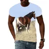 Herren T-Shirts Sommer Männer Casual 3D-Druck T-Shirt Mode Grafik Tier Pferd Für Hip Hop Harajuku Persönlichkeit Rundhals Kurzarm