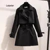 Women's Trench Coats Autumn Women Short Coat Double Breasted Belt Casual British Wind Loose Overcoat Phyl22