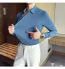 Men's Dress Shirts Large 4XL-M Men's Shirt High Elastic Seamless Quality Slim Long Sleeve Luxury Banquet Social Formal For Men