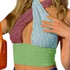 Canottiere da donna Gilet slim da donna Colore a contrasto Croce Halter Top avvolto in tessuto granulato Scollo a V Sling Slim Fit Sexy senza vita Lady