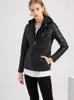 Women's Jackets Removable Hooded Faux Leather Casual Stand Collar Detachable Hood PU Jacket