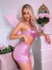 Two Piece Dress 1156 Exquisite Pink Sweetheart Design Underwear Suit Three-piece Personalized Women's Sex Performance Tassel