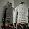 Pulls pour hommes Hommes Pull Rétro Col Roulé Twist Motif Hommes Chaud À Manches Longues Tricot Slim Fit Pull Extensible