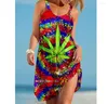 Casual Dresses Green Print Vintage Dress Woman Beach Women Sling Midi Sleeveless Boho Girl Streetwear Party