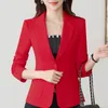 Damespakken blazers herfst solide kleur elegante rode blazer dames jas Engeland stijl slanke fit lange mouw bovenkleding gekotte kraag enkele knop top 230223