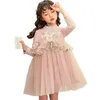 Girl Dresses Girl's 3-8Y Princess Toddler Baby Girls Dress 3D Flower Embroidery Bandage Lace Long Sleeve Pegeant Party Tulle Tutu Dresss