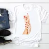 Women's T Shirts Female Tshirts Clothes T-Shirt Women Make Up Cute Finger Nail Trend Cartoon Summer Lady Print Tee Graphic Top