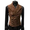 Men's Vests Vintage Red Suede Suit Men Waistcoat Stand Collar Solid Color Double Breasted SlimFit Steampunk Gilet Homme 230222