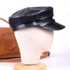 Bérets hommes femmes unisexe en cuir véritable peau de mouton casquette plate béret militaire chapeau naval Sboy armée/marine casquettes/chapeaux