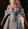 Luxury Mermaid Prom Dresses ￤rml￶s V Neck spetsar applikationer glittrande paljetter golvl￤ngd k￤ndis sidoslits avtagbar t￥g aftonkl￤nning plus storlek skr￤ddarsydd gjord